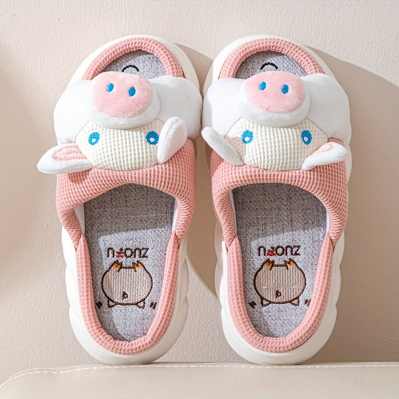 Adorable Kawaii Cartoon Pig Slippers for Women - Ultra-Comfortable Open-Toe Slip-On Shoes with Soft Cushioning, Breathable Mesh Panels, and Sturdy Platform Soles - Cute Animal Design, Perfect for Lounging Around, Sleeping, or