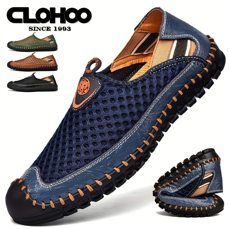 CLOHOO Men's Mesh Breathable Lightweight Rubber Sole Stitching Non Slip Sandals Hiking Shoes For Spring And Summer