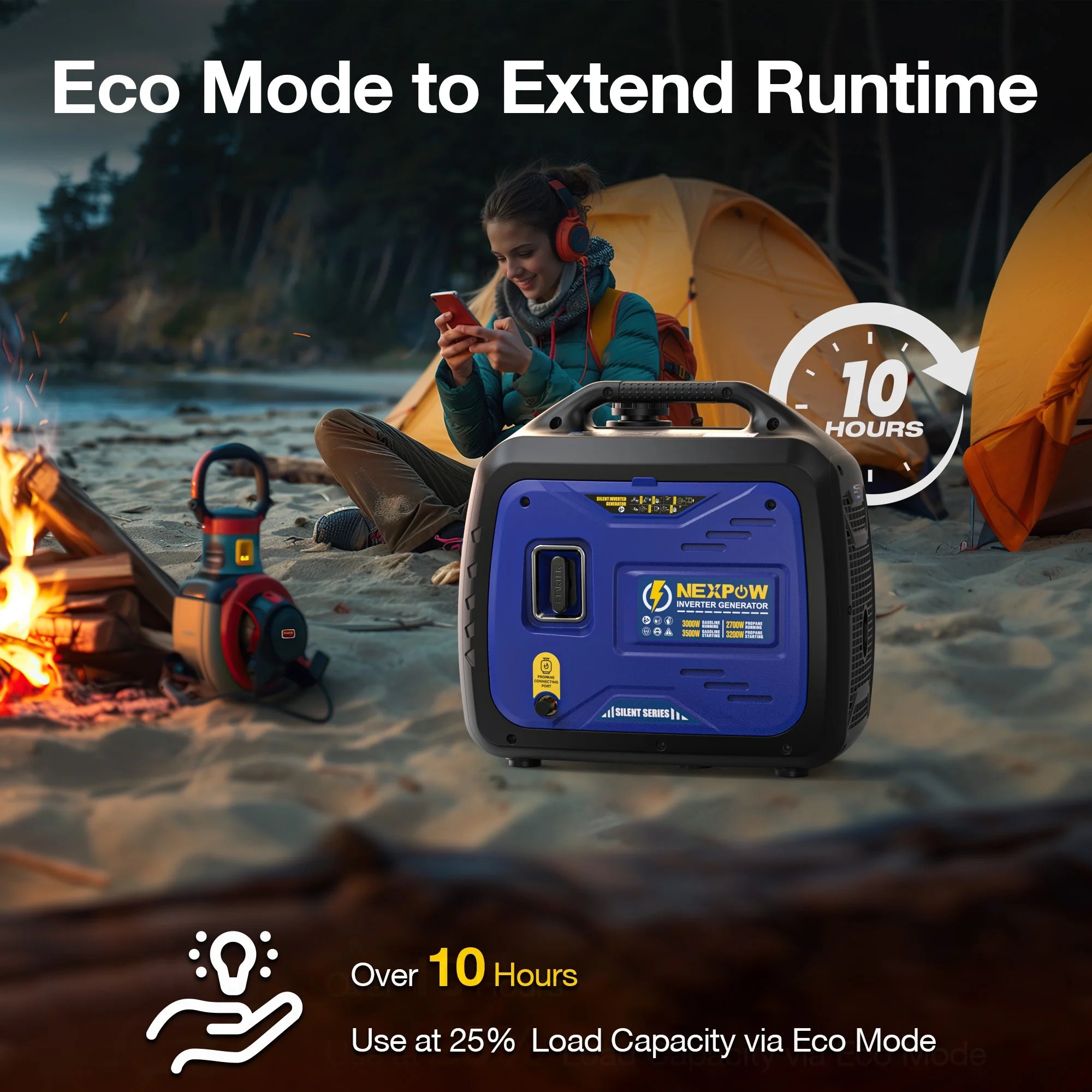 3500W Portable Inverter Generator, Dual Fuel Super Quiet Generator, Eco-Mode Feature, Parallel Capability, EPA Compliant, Lightweight for Backup Home & Camping