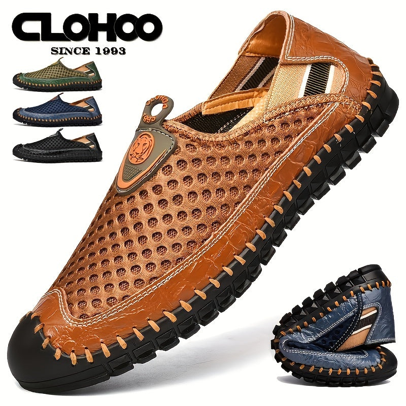 CLOHOO Men's Mesh Breathable Lightweight Rubber Sole Stitching Non Slip Sandals Hiking Shoes For Spring And Summer