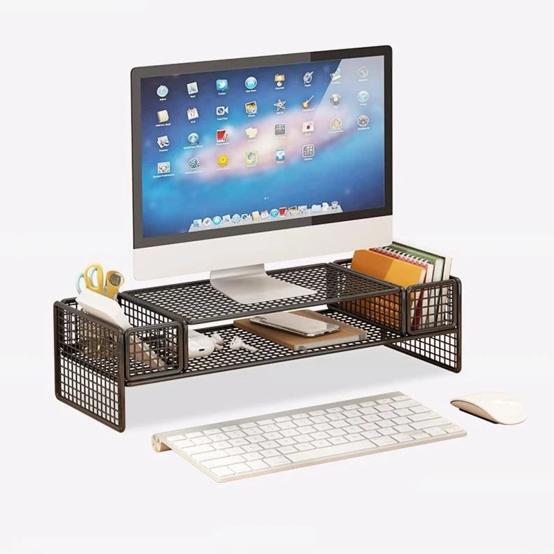 Double-Deck Computer Monitor Riser Holder PC Screen Stand Bracket Desktop Laptop Keyboard Mouse Storage Organizer Pen Container
