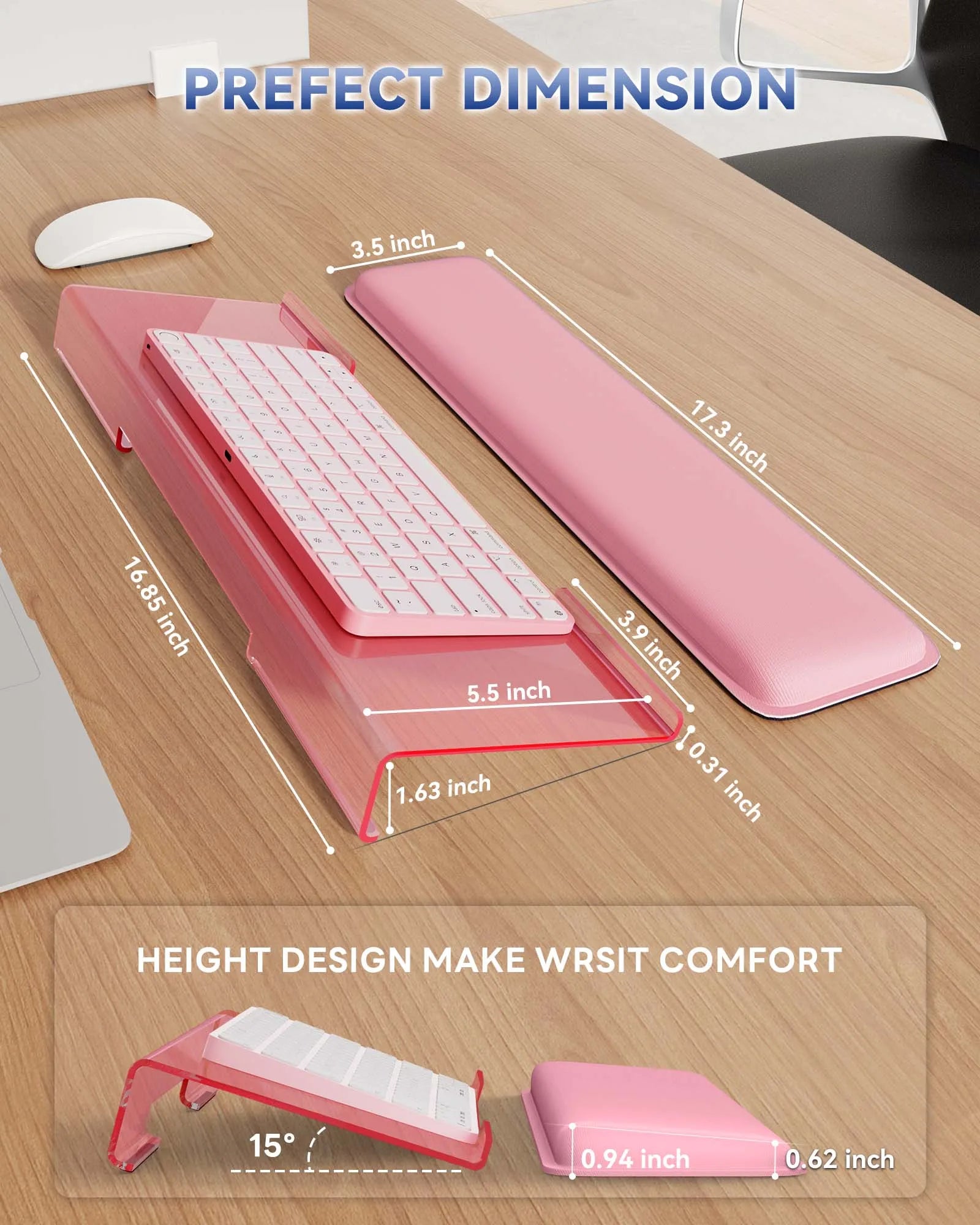Computer Keyboard Wrist Rest Stand for Desktop, Acrylic Tilted Computer Keyboard Holder for Easy Ergonomic Typing