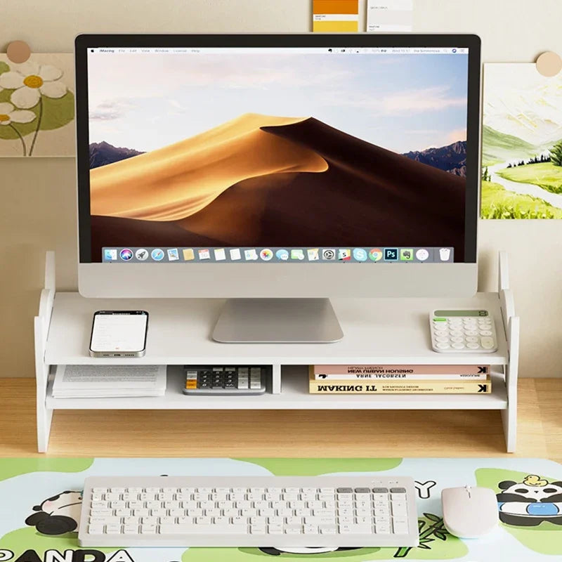 Desk Monitor Holder Elevated Computer Monitor Screen Stand Rack Desktop Storage Holder Reduce Neck Strain For Game Office