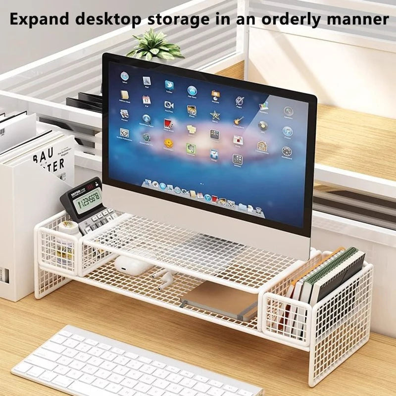 Double-Deck Computer Monitor Riser Holder PC Screen Stand Bracket Desktop Laptop Keyboard Mouse Storage Organizer Pen Container