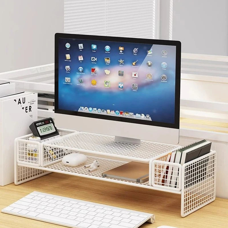 Double-Deck Computer Monitor Riser Holder PC Screen Stand Bracket Desktop Laptop Keyboard Mouse Storage Organizer Pen Container