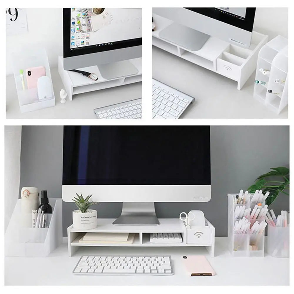 Desktop Computer Monitor Stand Modern Design Multi Compartment Laptop Heightening Holder for Home School Office Desktop Shelf