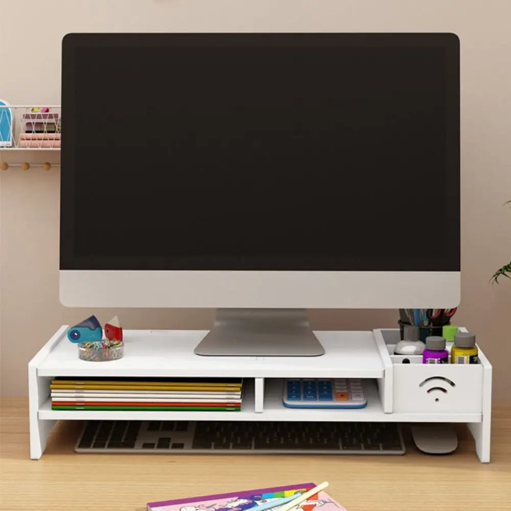 Desktop Computer Monitor Stand Modern Design Multi Compartment Laptop Heightening Holder for Home School Office Desktop Shelf