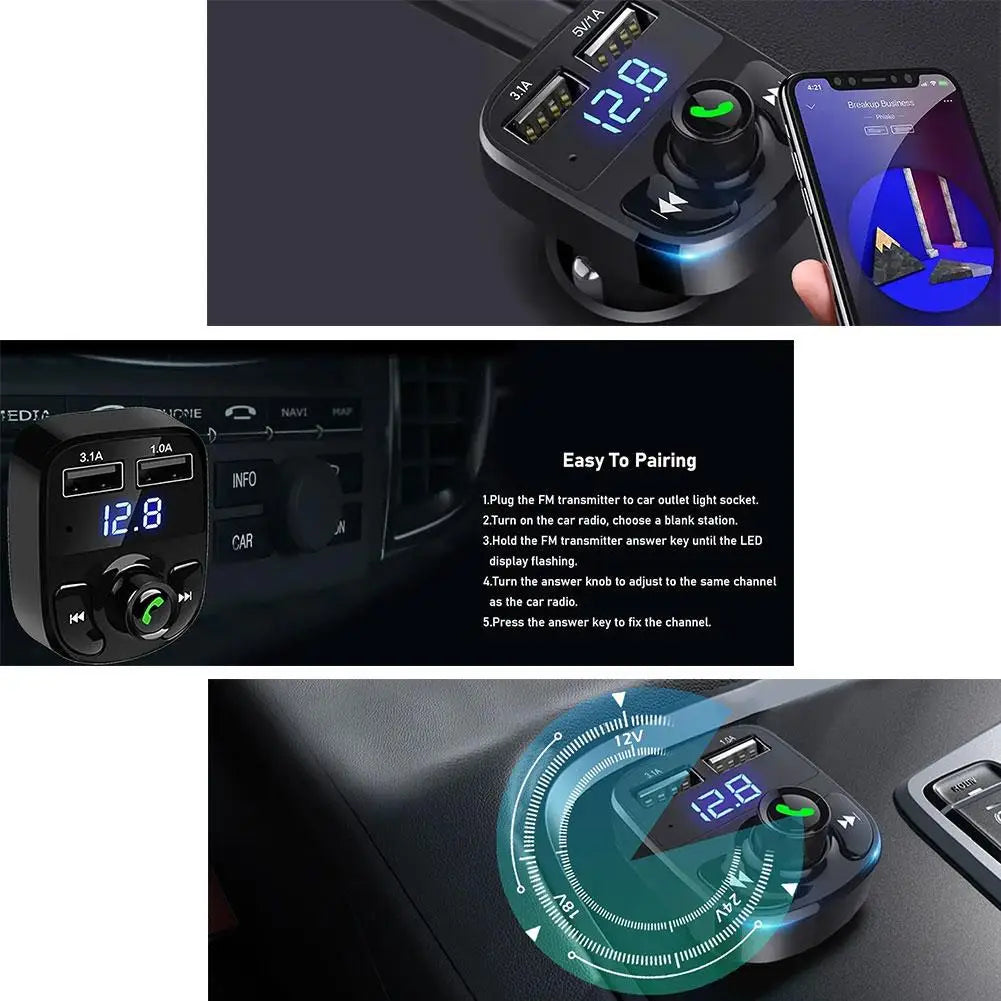 Car Charger Wireless Bluetooth FM Transmitter Hands-Free Calling Radio Receiver Mp3 Music Stereo Adapter Dual USB Port Charger