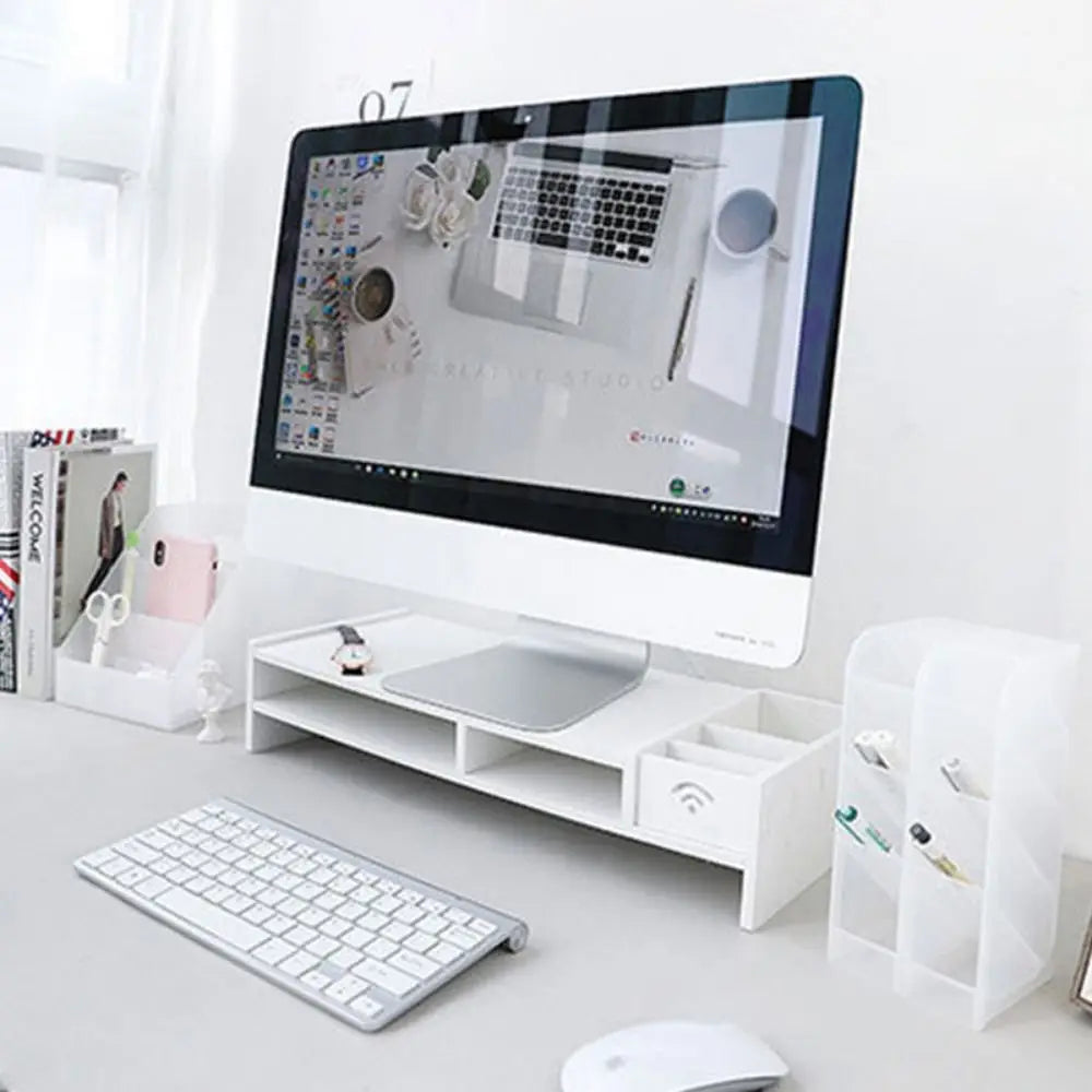Desktop Computer Monitor Stand Modern Design Multi Compartment Laptop Heightening Holder for Home School Office Desktop Shelf