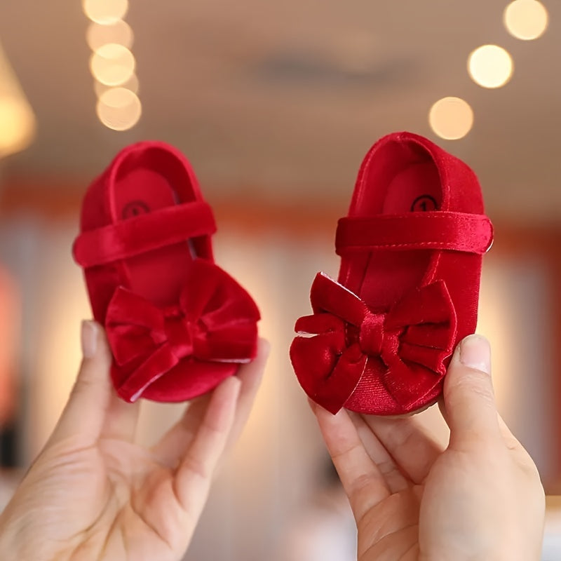 Baby Girls Mary Jane Flats With Bowknot First Walker Shoes Crib Shoes Princess Wedding Party Christmas Dress Shoes