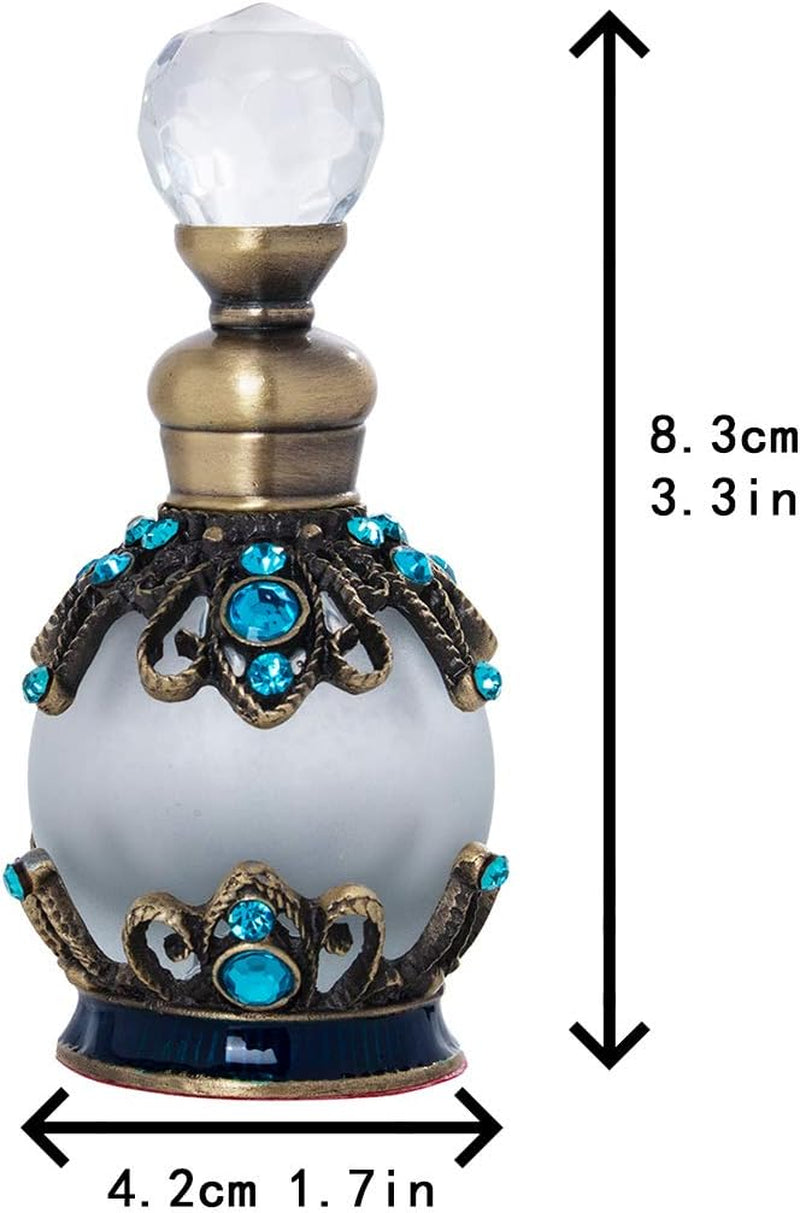 Decorative Crystal Perfume Bottle Empty Refillable Rhinestones Jeweled Vintage Glass Perfume Vial Scent Bottles for Ladies Girls(15Ml)